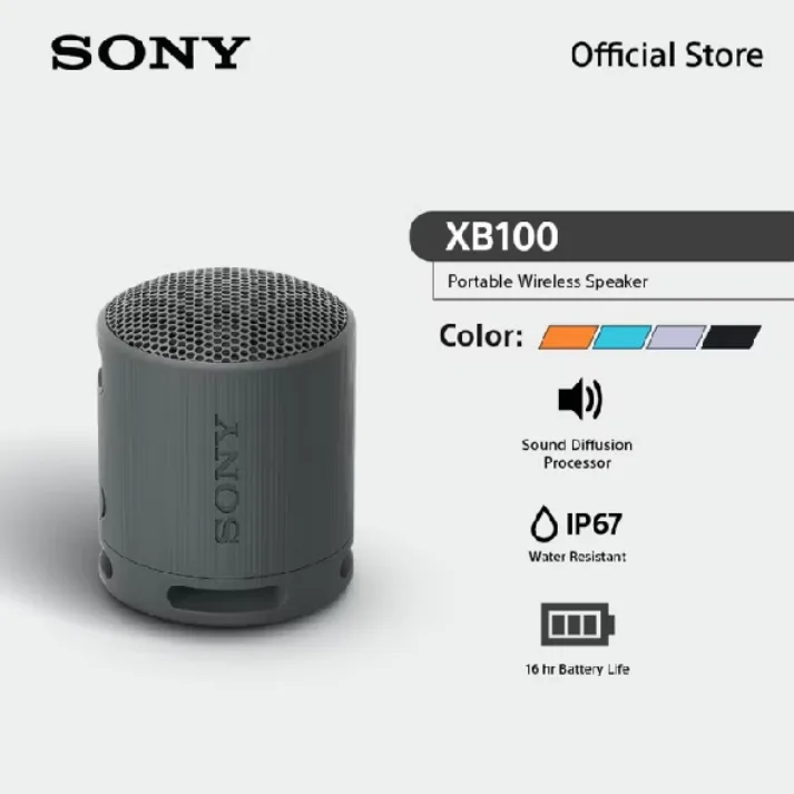 Sony ลำโพงบลูทูธขนาดพกพา รุ่น SRS-XB100 เสียงเบสแน่น กันน้ำและฝุ่น IP67 พร้อมสายคล้อง